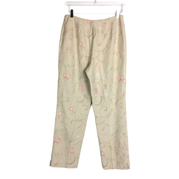Linen Silk Blend Floral Embroidered Pants 10 - Picture 8 of 12